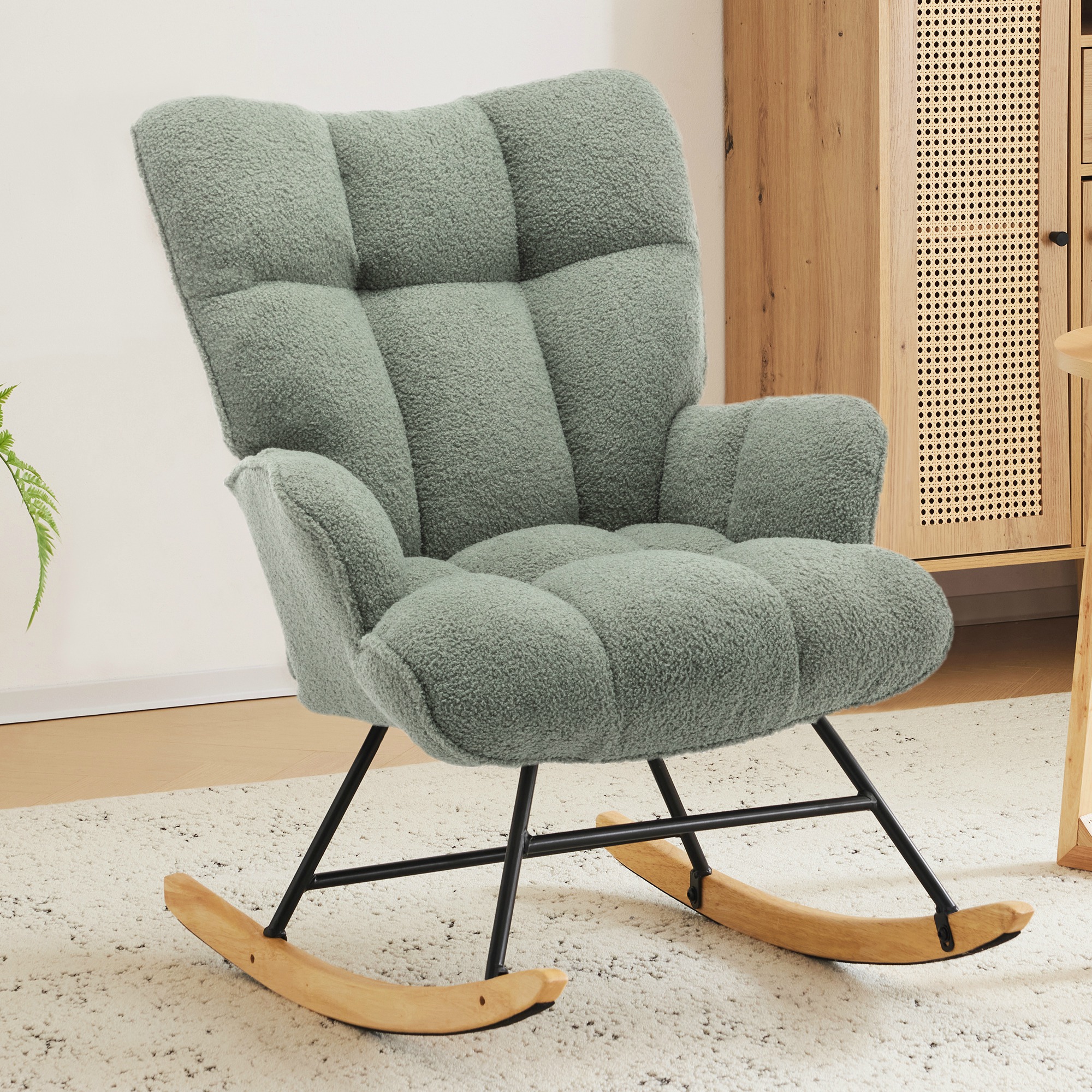 SAETSFEG Nursery Rocking Chair Teddy, High Backrest, Comfortable Stylish with Padded Seat for Living Rooms, Bedrooms, Offices, Green