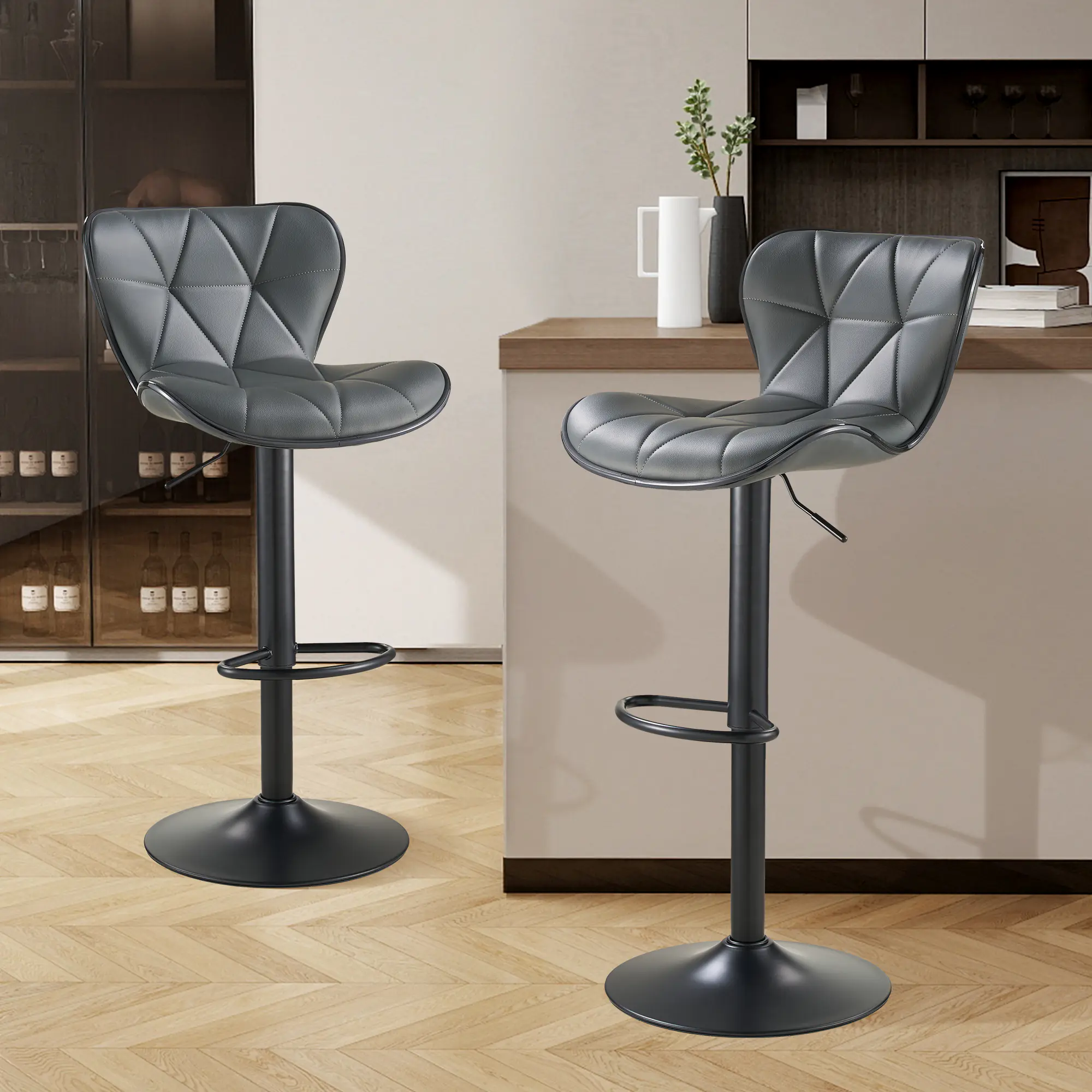 SAETSFEG Bar Stools Set of 2, Adjustable Swivel Bar Stool with Backrest, Modern Counter Height Island Chairs for Kitchen Island, Dining Room, Darkgrey