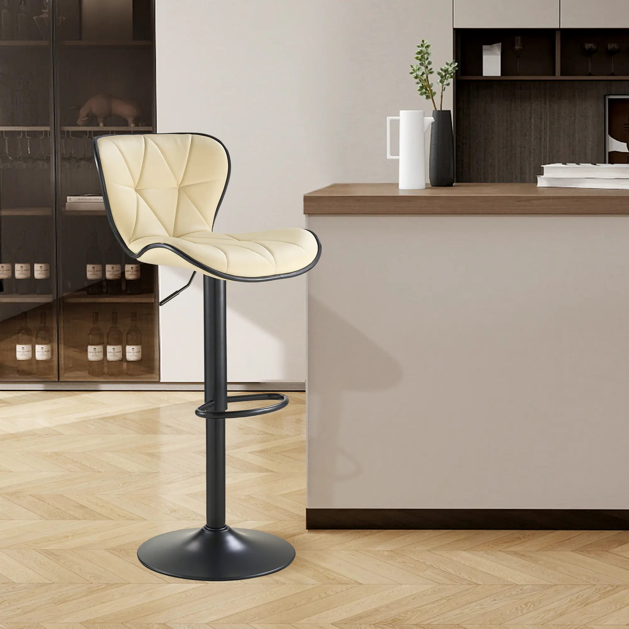 SAETSFEG Bar Stools, Adjustable Swivel Bar Stool with Backrest, Modern Counter Height Island Chairs for Kitchen Island, Dining Room, Beige