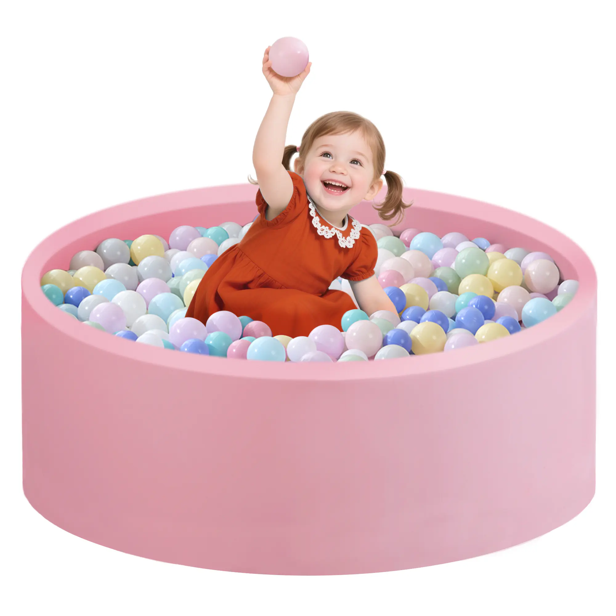 SAETSFEG Ball Pit for Toddlers 35.43''x11.81 Baby Ball Pit Soft Memory Foam Ball Pool Round Kids Ball Pit Indoor and Outdoor Game Kids Play Ball Pool Ideal Gift for Girls and Boys (Pink, NO Balls)