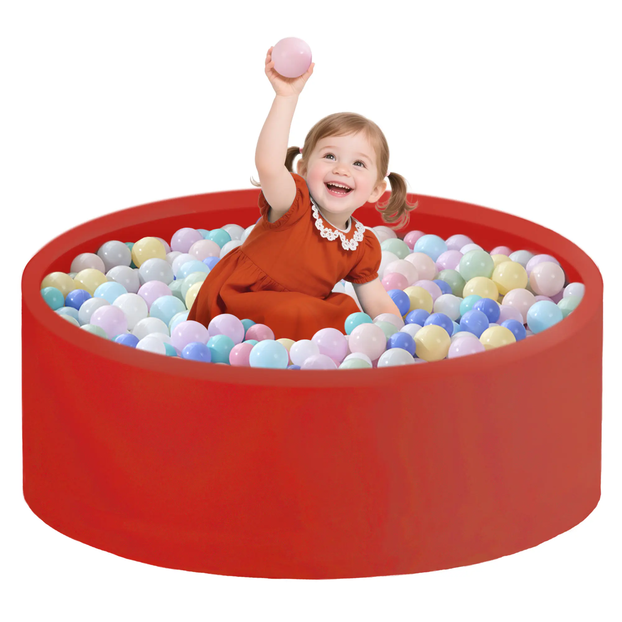 SAETSFEG Ball Pit for Toddlers 35.43''x11.81 Baby Ball Pit Soft Memory Foam Ball Pool Round Kids Ball Pit Indoor and Outdoor Game Kids Play Ball Pool Ideal Gift for Girls and Boys (Red, NO Balls)