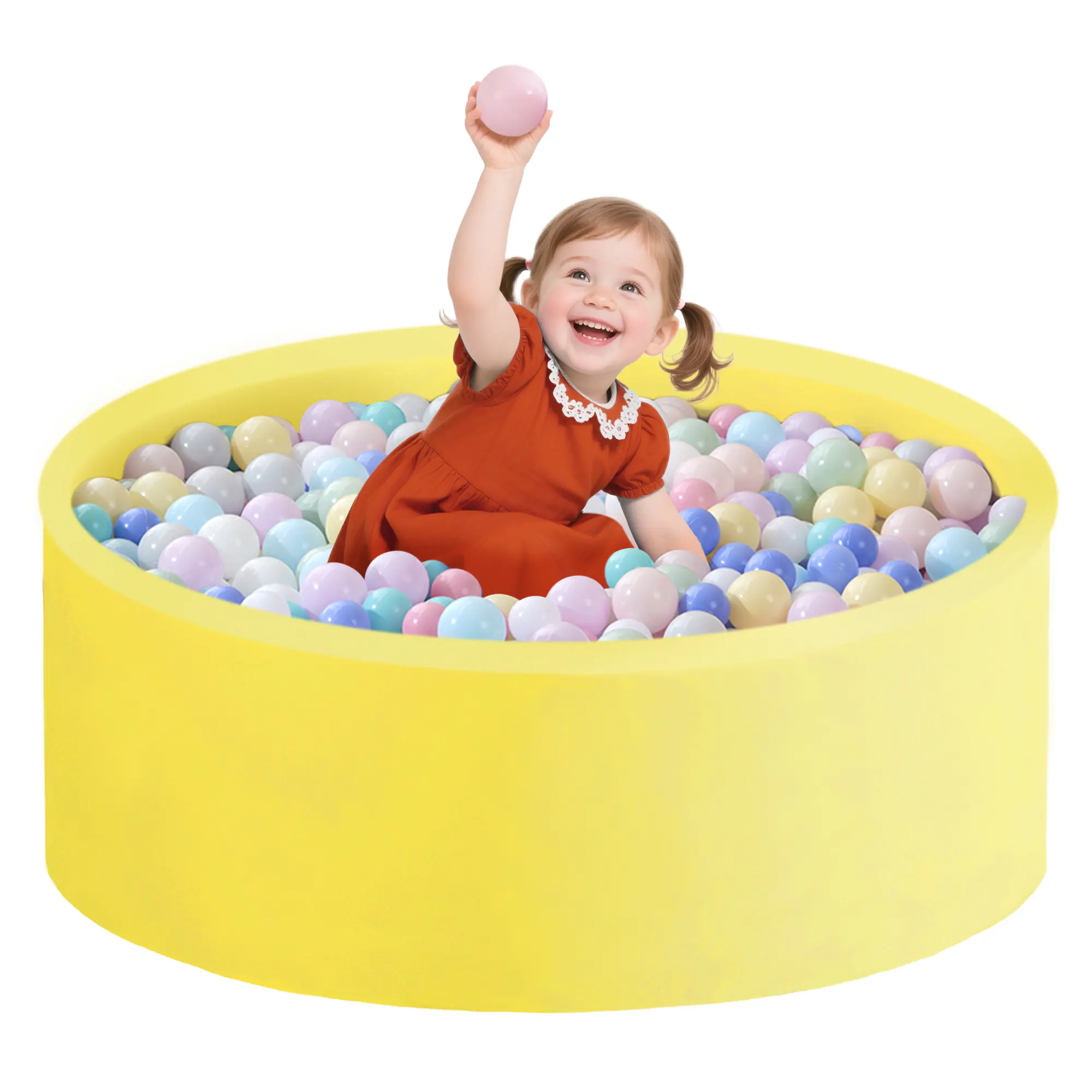 SAETSFEG Ball Pit for Toddlers 35.43''x11.81 Baby Ball Pit Soft Memory Foam Ball Pool Round Kids Ball Pit Indoor and Outdoor Game Kids Play Ball Pool Ideal Gift for Girls and Boys (Yellow, NO Balls)
